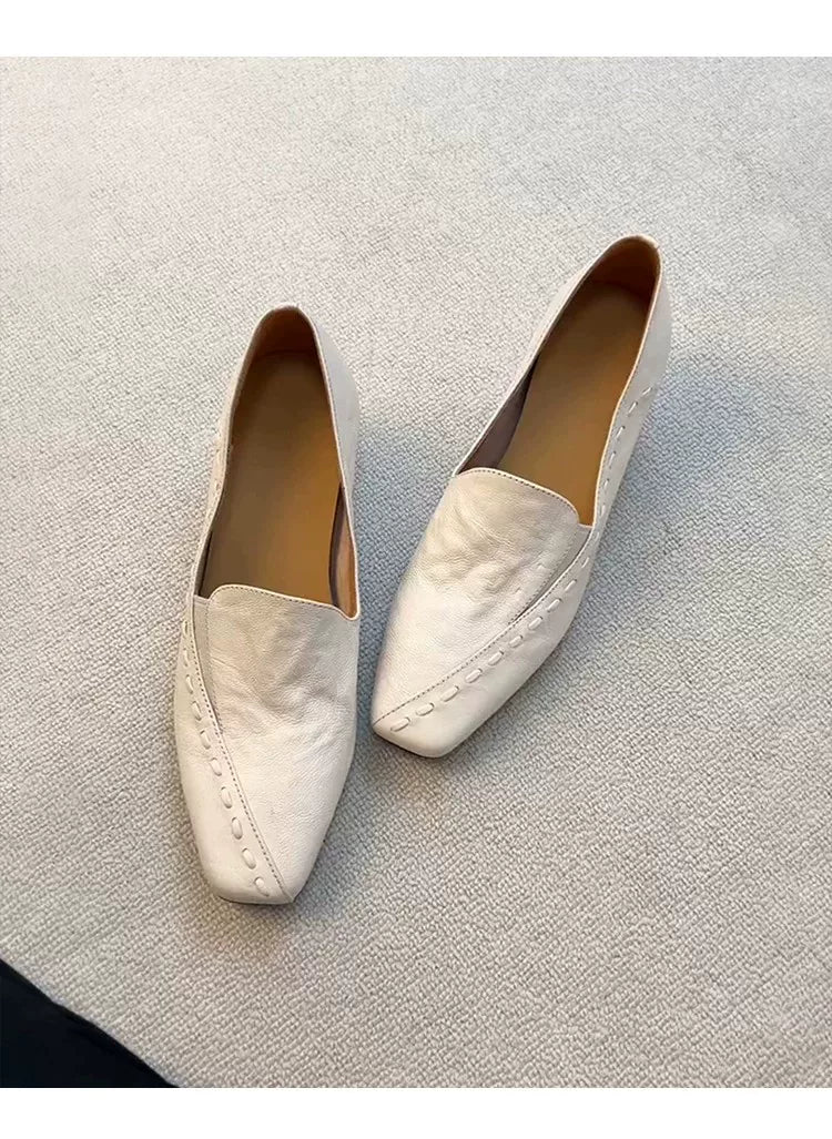 Sheepskin version ~ French-style gentle woven ankle boot loafers with thick heel for women, breathable and comfortable soft sole, small leather shoes