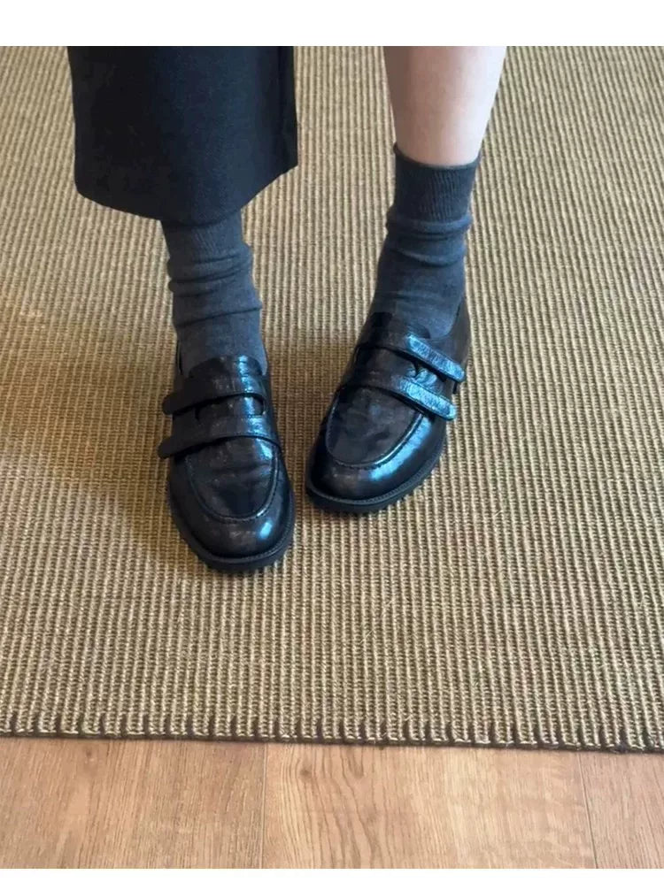 Sheepskin version ~ genuine leather Velcro English style deep-toe versatile women's slip-on office casual loafers