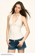 Hot girl V-neck strap-around-the-neck summer design-style backless sleeveless outerwear with a draped top trend