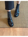 Sheepskin version ~ genuine leather Velcro English style deep-toe versatile women's slip-on office casual loafers