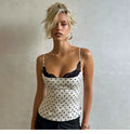 Sexy fit. Unique fashion. Lace patchwork with polka dots. Stretchable halter-necked top for women.