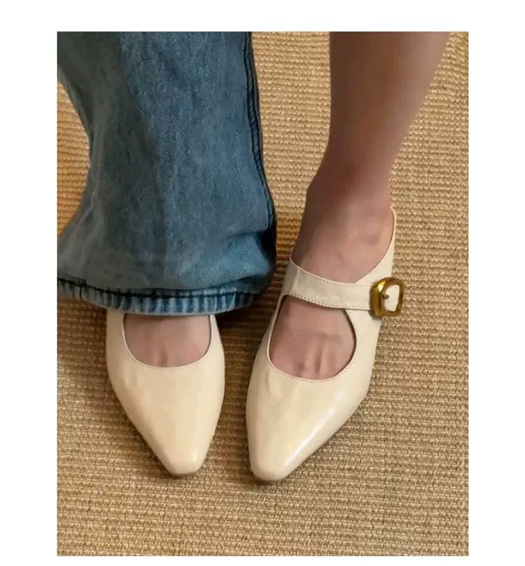 Soft sheepskin - genuine leather French style old money style one-button bag cap toe half-heel women's summer outerwear casual inner high-heeled flip-flop shoes