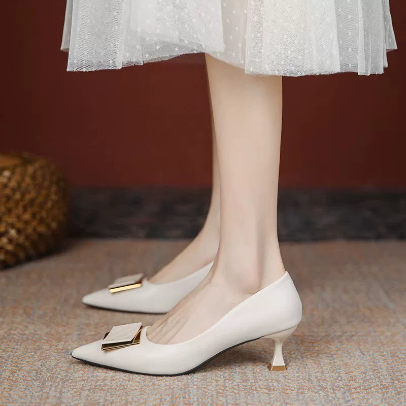 Soft leather high-heeled women's shoes - 2026 autumn new style office shoes, thin heel, small leather shoes, not tiring on the toes, single heel shoes