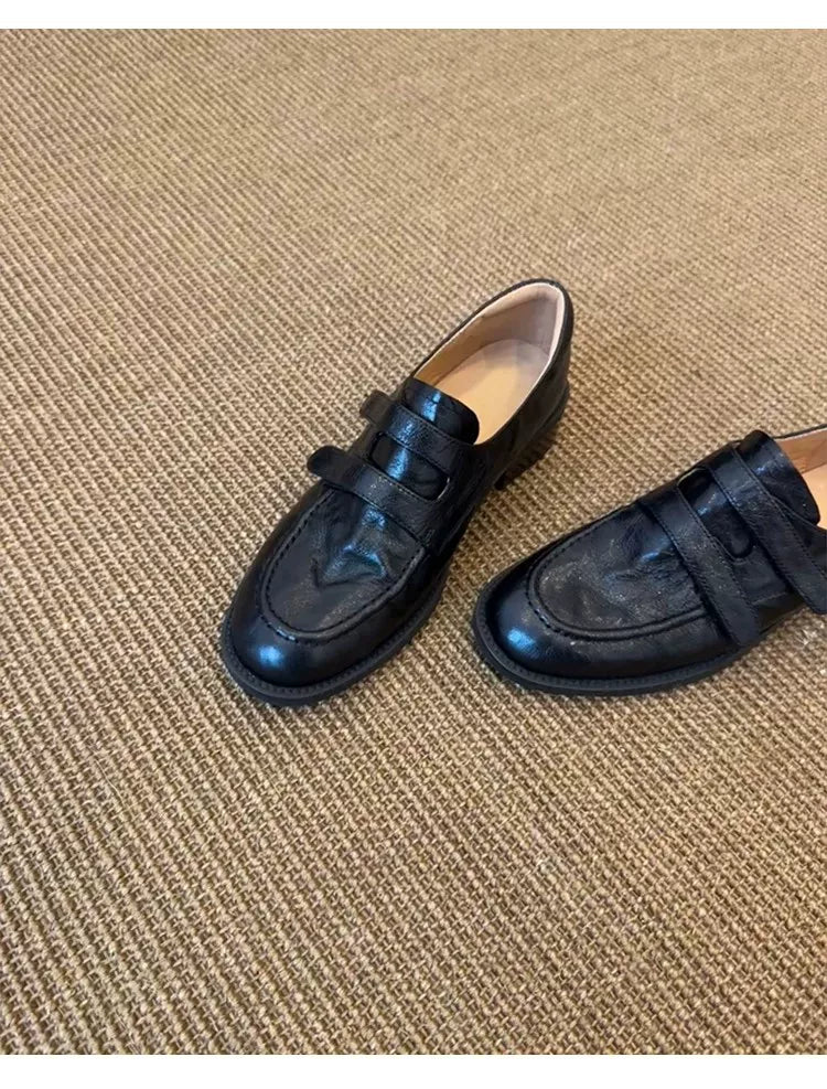Sheepskin version ~ genuine leather Velcro English style deep-toe versatile women's slip-on office casual loafers