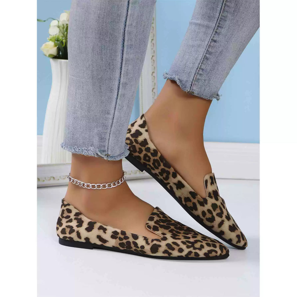 Leopard print flat shoes, women's single shoes