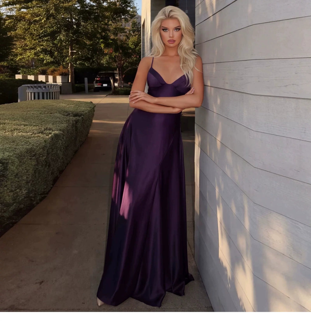 Silky matte satin strapless dress for women with side zipper, high waist, form-fitting and sexy, long skirt