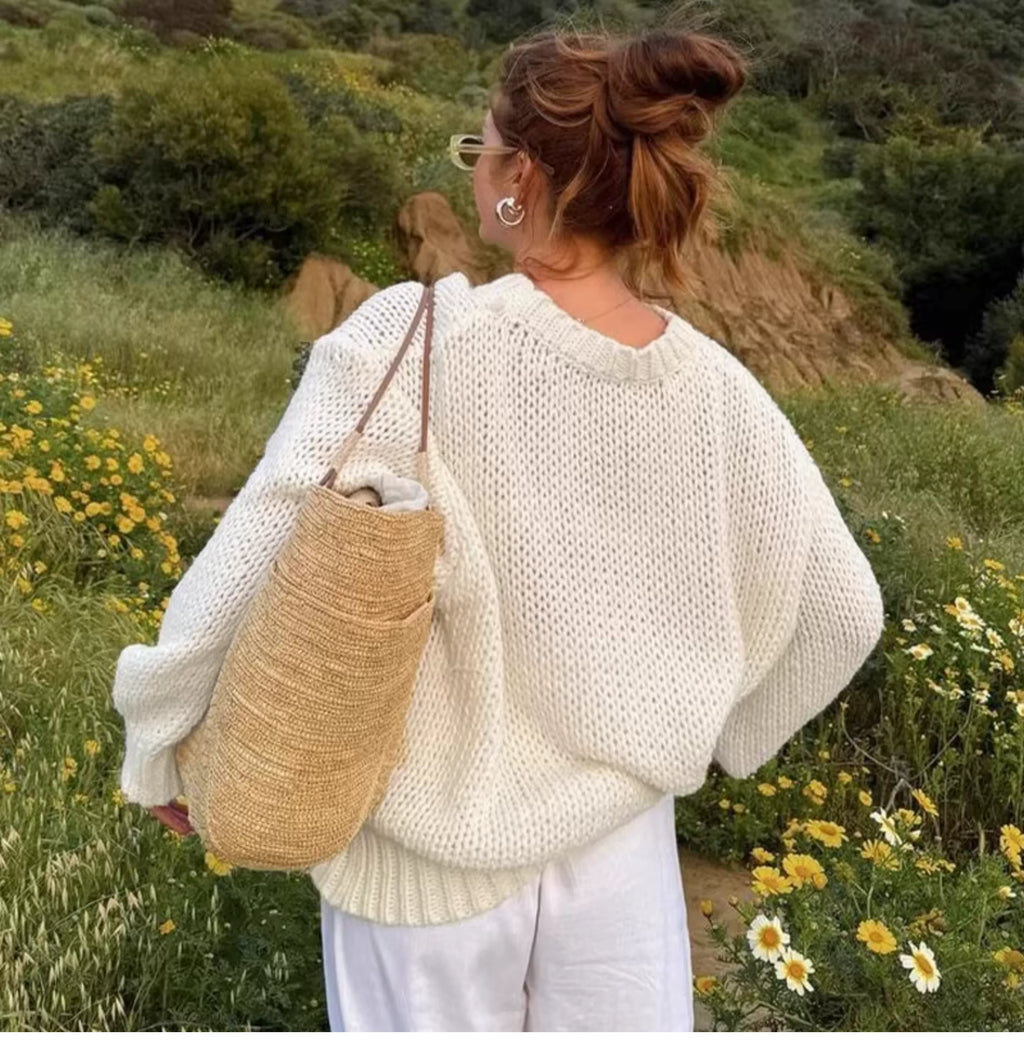 Fall new round-neck loose casual long-sleeved sweater - versatile for outerwear, lightweight semi-transparent trendy top