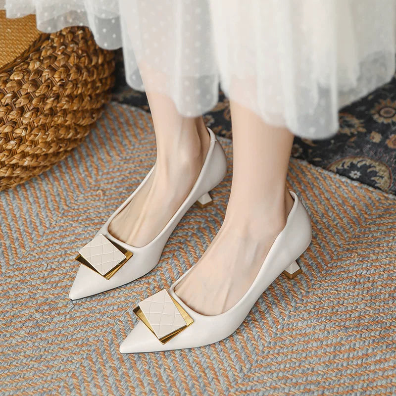 Soft leather high-heeled women's shoes - 2026 autumn new style office shoes, thin heel, small leather shoes, not tiring on the toes, single heel shoes