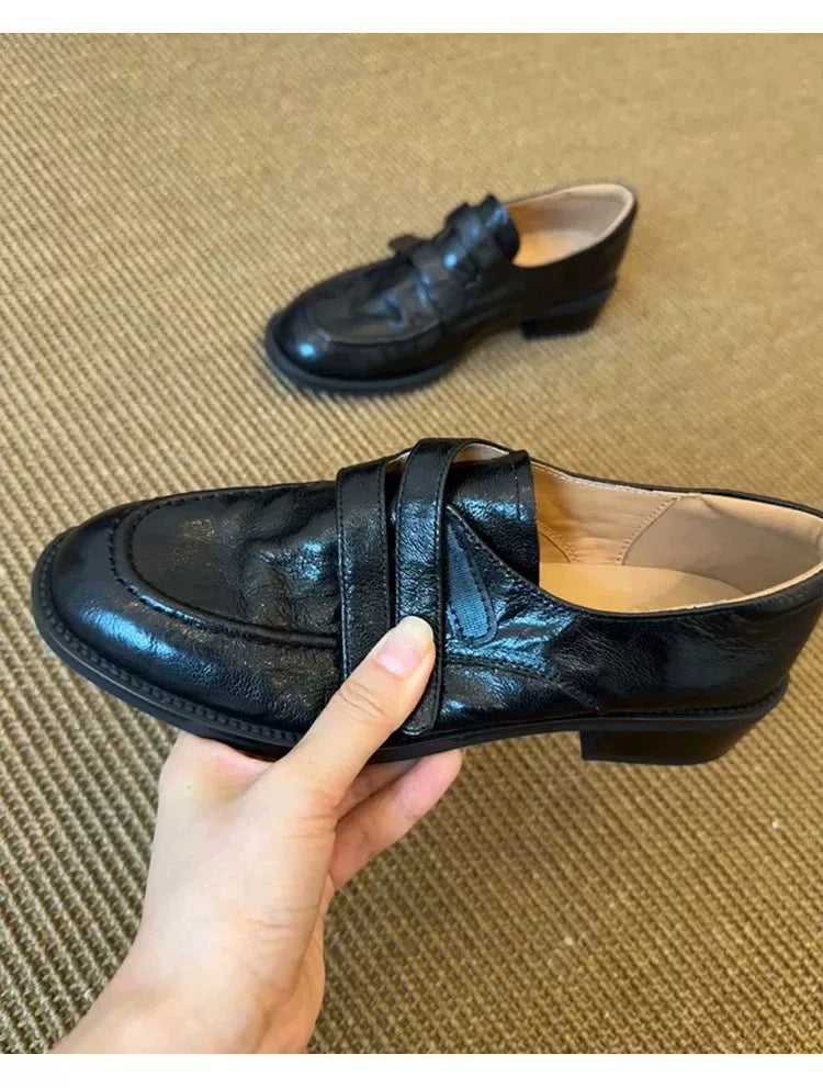 Sheepskin version ~ genuine leather Velcro English style deep-toe versatile women's slip-on office casual loafers