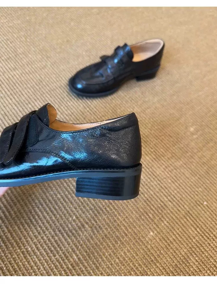 Sheepskin version ~ genuine leather Velcro English style deep-toe versatile women's slip-on office casual loafers