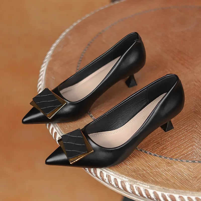Soft leather high-heeled women's shoes - 2026 autumn new style office shoes, thin heel, small leather shoes, not tiring on the toes, single heel shoes