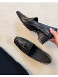 Sheepskin version ~ French-style gentle woven ankle boot loafers with thick heel for women, breathable and comfortable soft sole, small leather shoes
