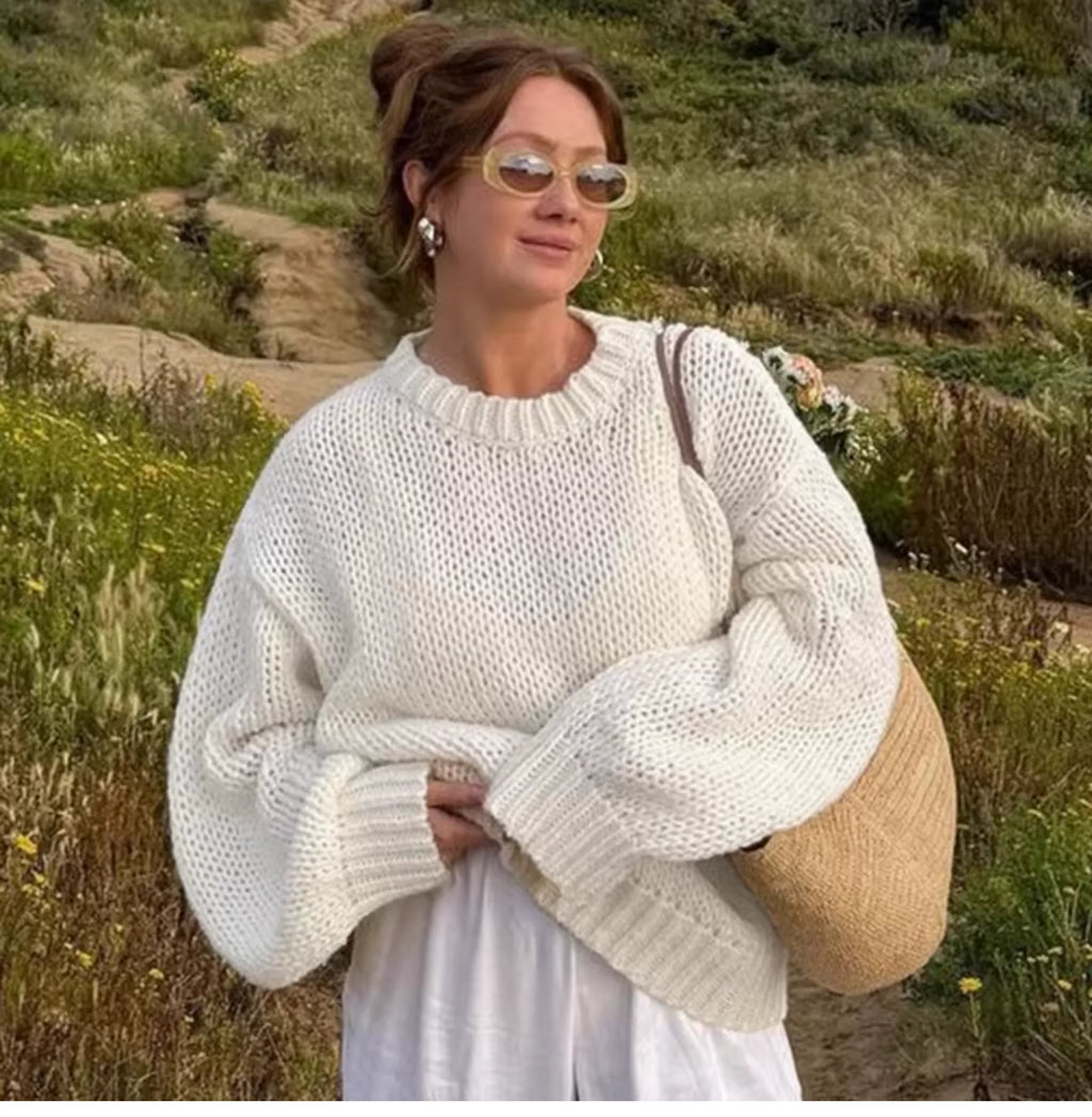 Fall new round-neck loose casual long-sleeved sweater - versatile for outerwear, lightweight semi-transparent trendy top