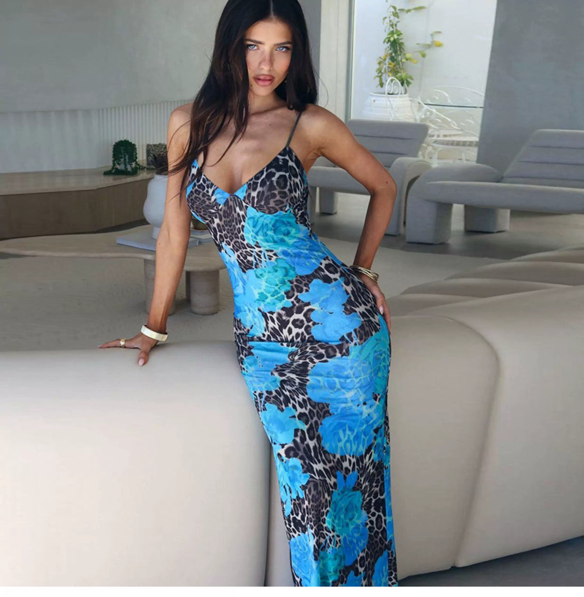 Ins Beach Style Irregular Pattern Striped Bralette Dress for Women - Summer High-Waisted Form-Fitting Long Skirt
