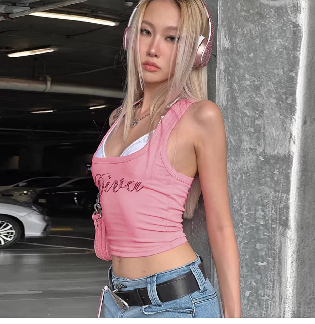 Round-cut diamond letter print square-necked halter-style tank top for women - summer sexy base layer, form-fitting short top