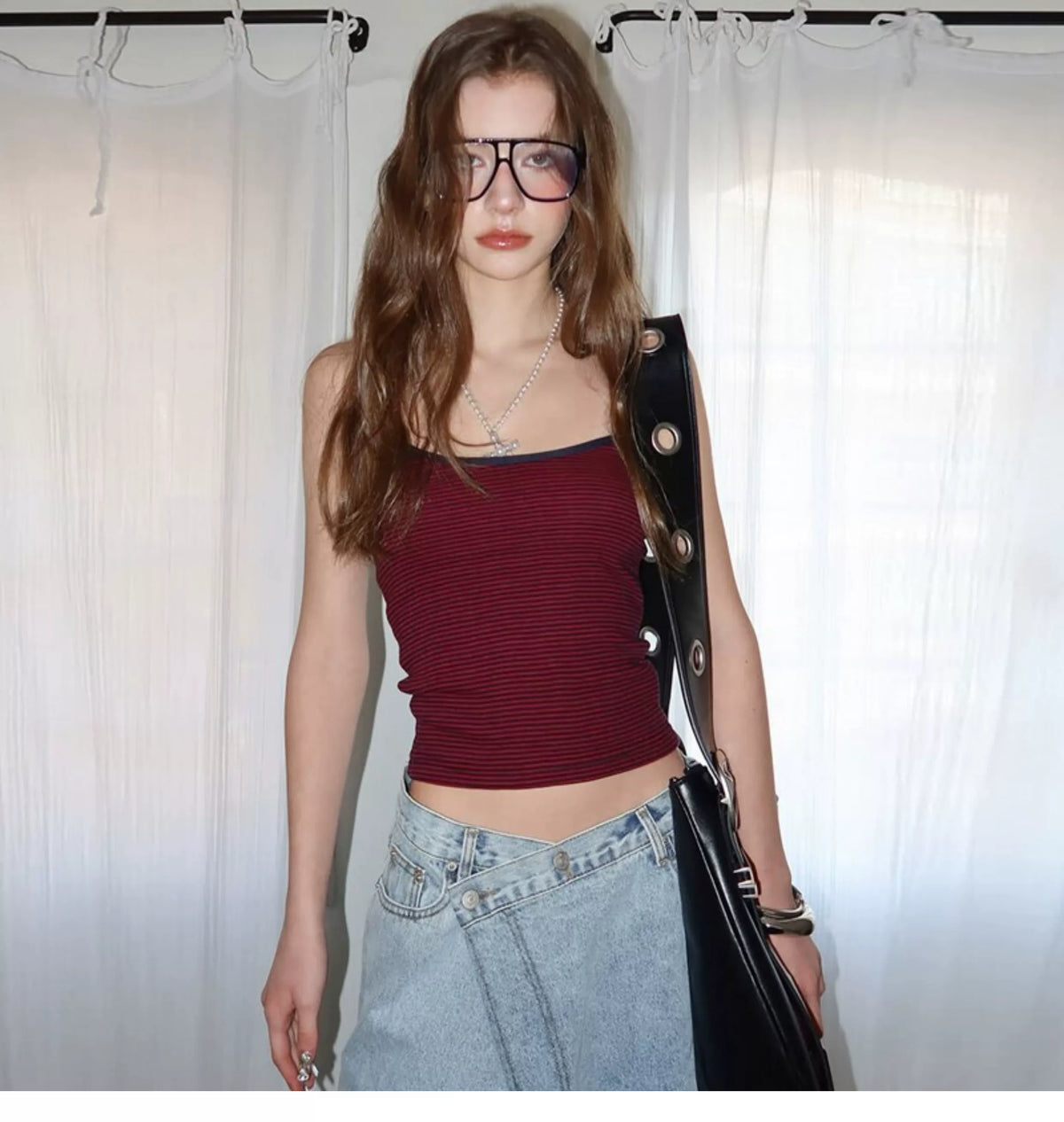 Vintage striped print casual all-purpose bandeau top for women, stretch and fit well, stylish and trendy short top for a cool girl look