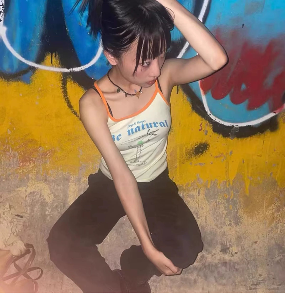 Summer fresh young girl anime-style letter-printed halter top for women - sexy short top