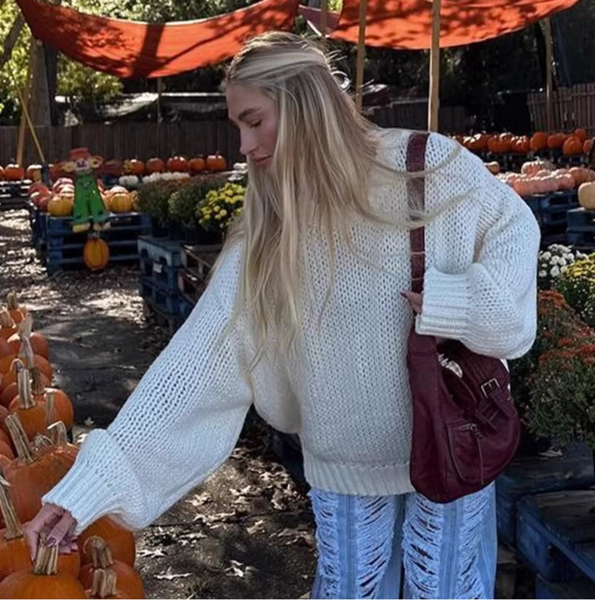 Fall new round-neck loose casual long-sleeved sweater - versatile for outerwear, lightweight semi-transparent trendy top