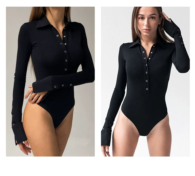 Sexy POLO half-collared long-sleeved one-piece top for women, suitable for spring and autumn, high-waisted, versatile, thick-fabric base layer shirt